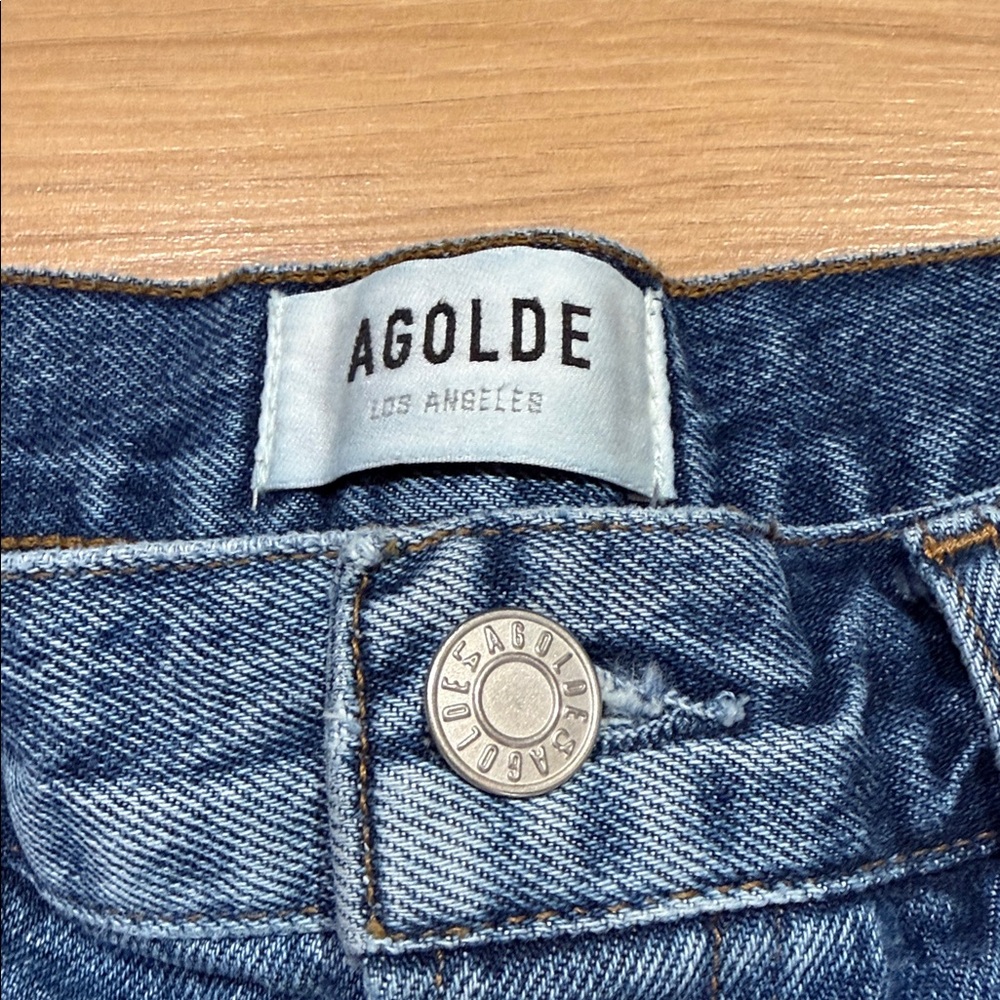 Agolde Distressed Blue Jean Shorts - Picture 2 of 8